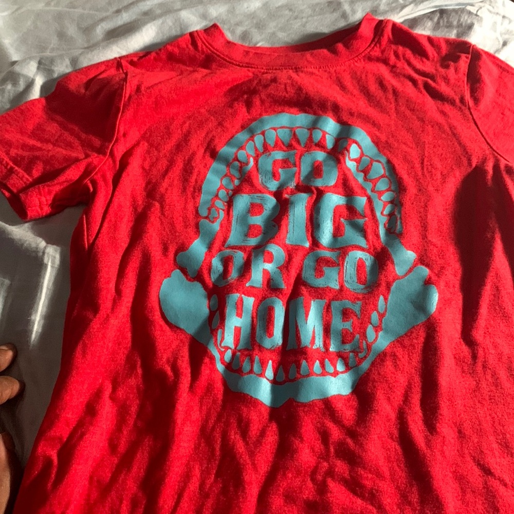 Red little boys used t-shirt